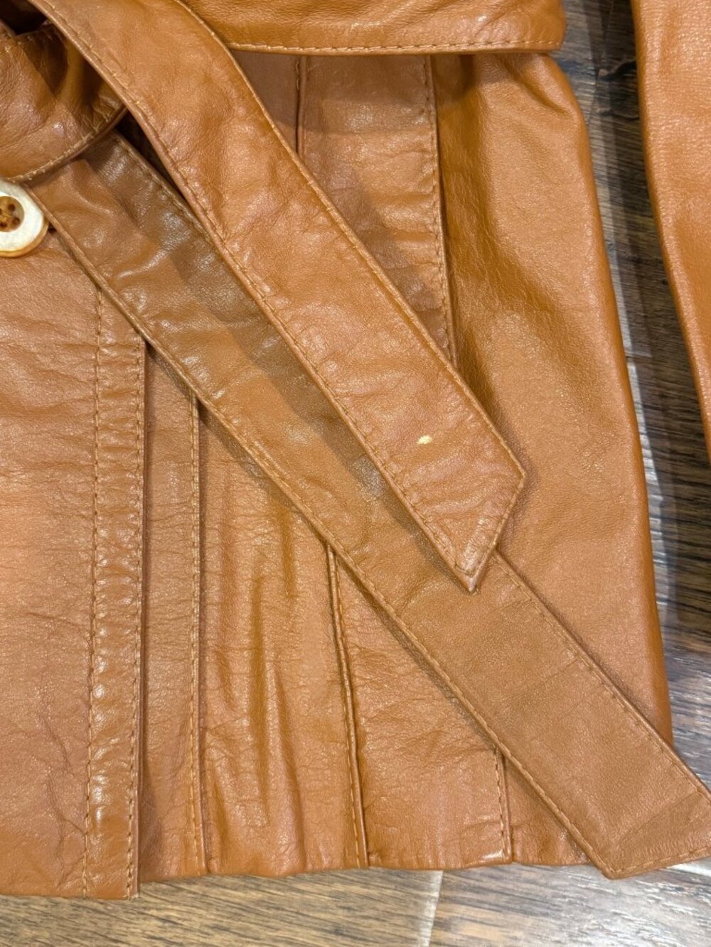 Vtg Wilsons Leather Belted Jacket Camel Brown Sz 8 - Picture 3 of 12